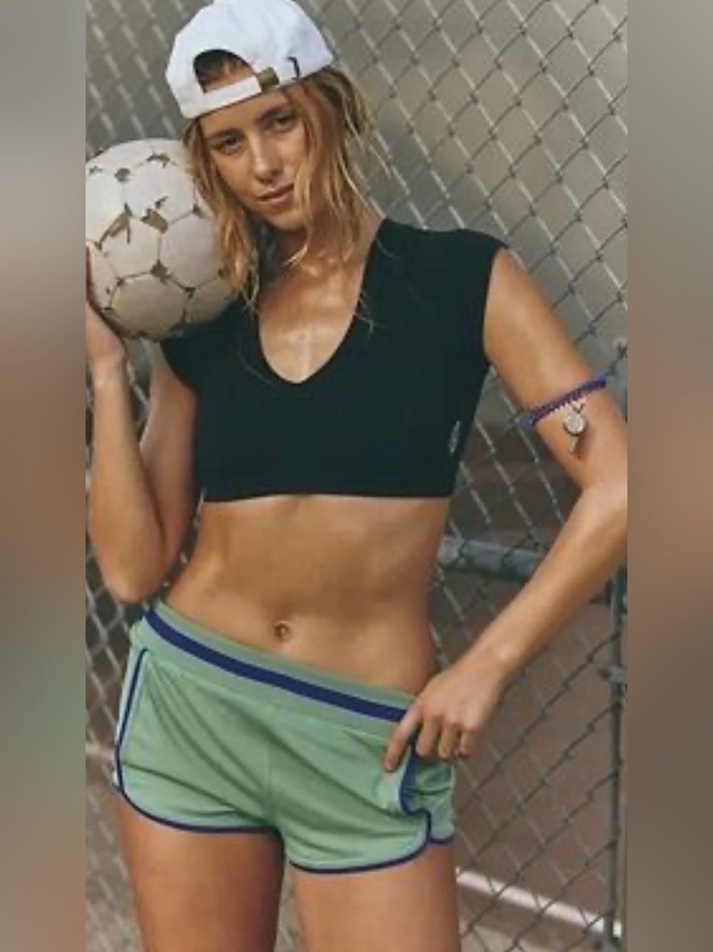 NWOT FP Movement by Free People Green Athletic Shorts with blue trim